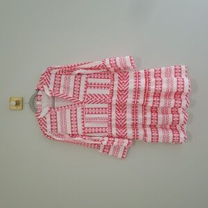 Sunday Up Dress Small Pink White Pattern Tiered Bell Sleeves Aztec Western Rodeo